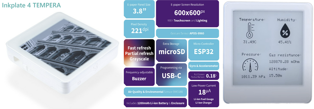 E-Ink新品：Inkplate 4 TEMPERA──一個開放式、兼容度極高的電子紙設備